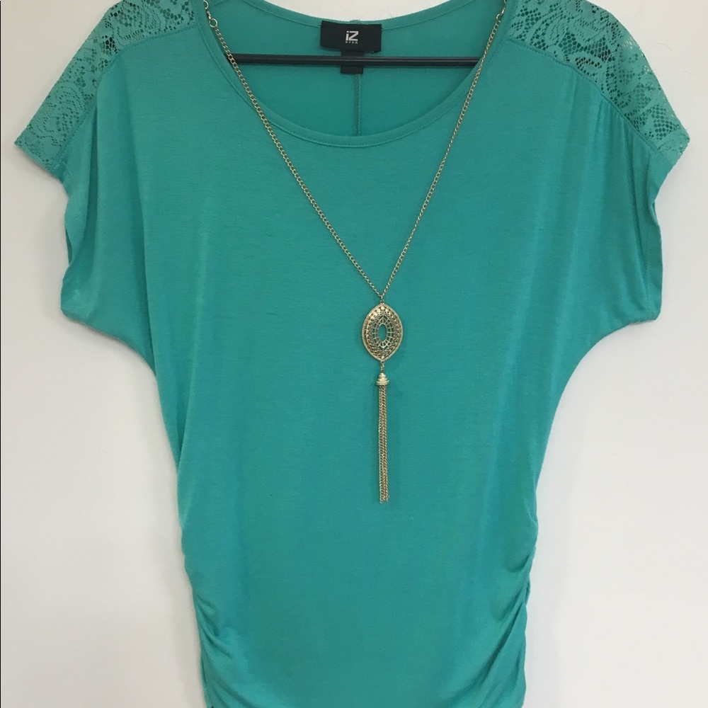 Aqua Blouse with accessory necklace